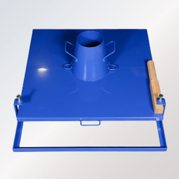 Manual concrete flow table, hand-operated with a steel top and hinged base for lab testing